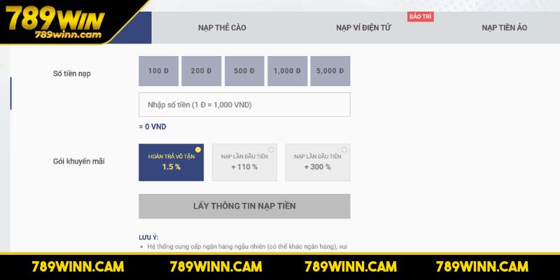 Nạp Tiền 1 Điểm mặt phương thức nạp tiền 789WIN phổ biến